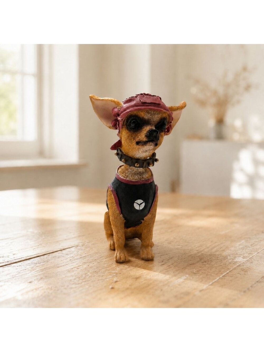 Biker Chihuahua Bobblehead Dog Figurine With Black Vest 6"